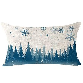 NIDITW - Funda de cojín decorativa de arpillera de algodón con diseño de copo de nieve, diseño de copo de nieve, diseño de árbol de pino, para sala de estar, 12 x 20 pulgadas (Henna)