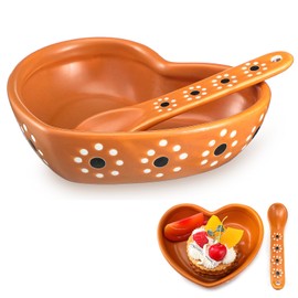Honeydak Mexican Clay Plates Floral Heart Shaped Ceramic Clay Bowl and Spoon Set, Terracotta Mexican Talavera Plates, Mexicanos, Artesanales Mexicanas Bowl for Cinco De Mayo Party Wedding Decorations
