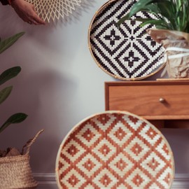 KushimHome Wall Basket Decor Set, 18" to 9" - Hanging Wall Basket Boho Decor, Large Wall Decor, Bamboo Seagrass Rattan Wall Decor - Woven Baskets Wall Decor Boho Art, African Basket Wicker Decor