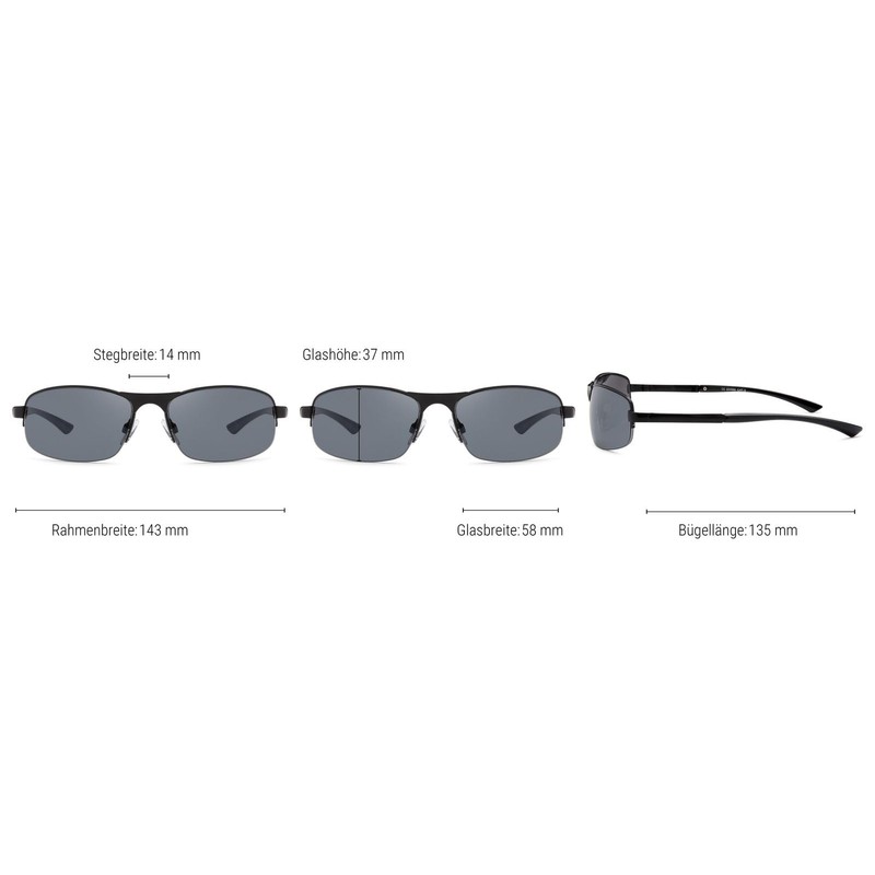 styleBREAKER Unisex Sunglasses Metal Half Frame UV400, Black/Grey