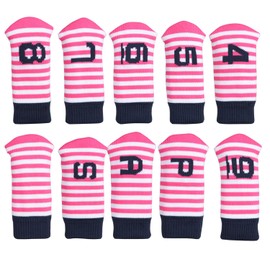 10 Pack Golf Iron Headcovers Striped Pattern with Iron Headcovers Count (Pink x White)