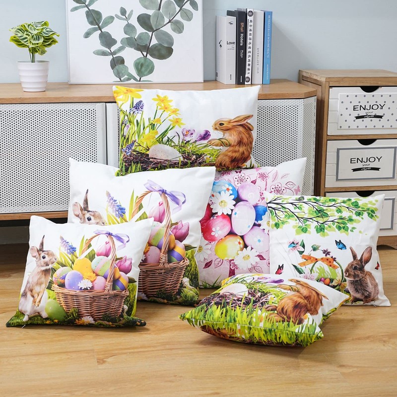 Easter Pillow Covers, 20x20 Easter Pillow Covers, Happy Easter Eggs