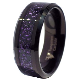 Fantasy Forge Jewelry Tungsten Black Celtic Dragon Ring Purple Carbon Fiber 8mm Womens Mens Size 7.5