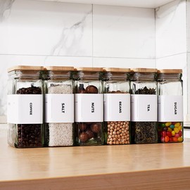 APT 1101 27 oz Glass Storage Jars with Bamboo Lid, set of 6, glass canisters with airtight lids, Clear jars with lids for Cookie, Candy, Tea, Coffee Bean and Rice (White)