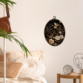 MAQIKA Botanical Brid Oval Framed Wall Art Decor, Vintage Botanical Wall Art, Mid Century Modern Flower Oval Wall Hanging Decor, Farmhouse Floral Canvas Prints Wall Art for Kitchen Bedroom, 8.7x11.3