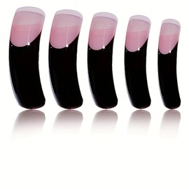 RUOKEXIN Curved Nail Tips,XXL Long Press on Nails French Tip Fake Nails Black False Nails with Designs Extra Curve Square Nail Press ons Sparkly Artificial Nails Cute Stick on Nails for Women 20Pcs