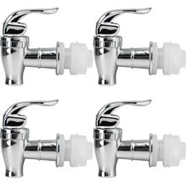 4 Pcs Drink Dispenser Spigot Replacement, Plastic Water Jug Spigot for Beverage Dispenser, Outdoor Faucet Tape Set (Push Style, Silver)