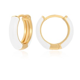 Lourny Small Hoop Earrings for Women, 18K Gold Plated Hypoallergenic Cute Enamel Huggie Earring Gifts for Women (White)
