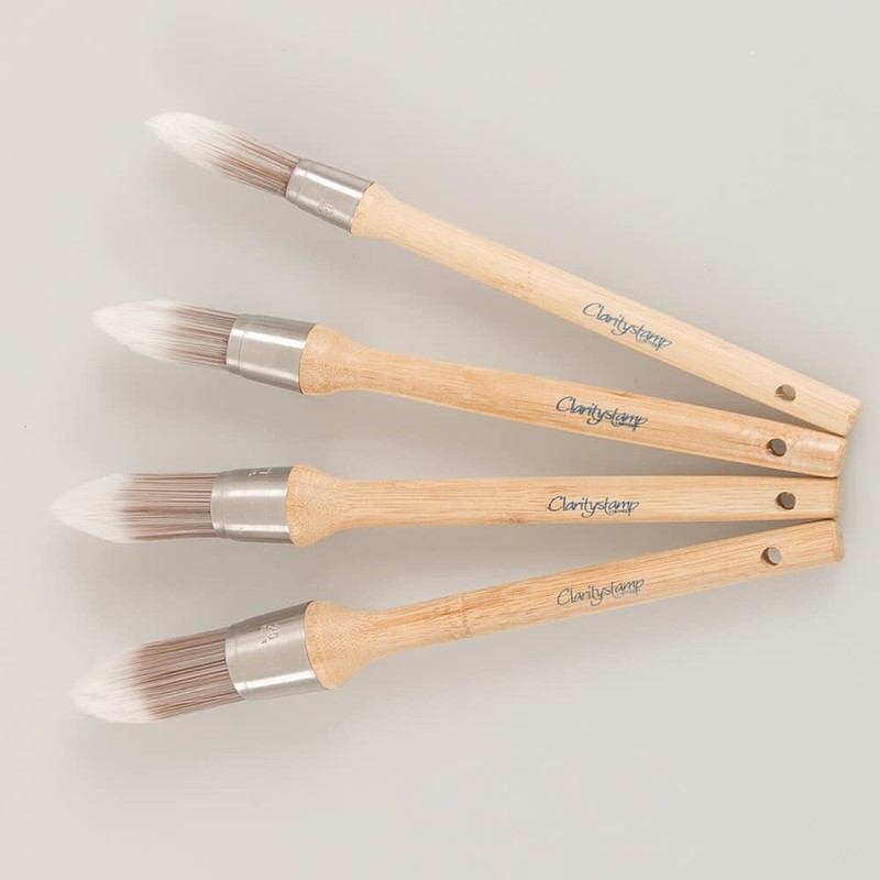Clarity Stencil Brushes Set of 4: Extra-Fine Synthetic Bristles, Bamboo