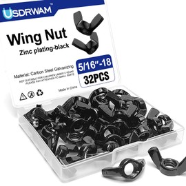 Usdrwam 32Pcs 5/16"-18 Wing Nuts Kit, Zinc Plating-Black Wing Nuts Butterfly Fasteners, Hand-Tighten Hardware Nuts Kit for Easy Assembly and Secure Fit Furniture