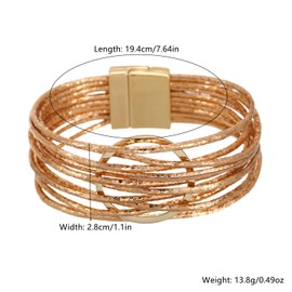 LUREME Vintage Wide Band Bracelet - Gold PU Leather Round Circle Cuff for Women, Boho Chunky Jewelry (bl003613-2)