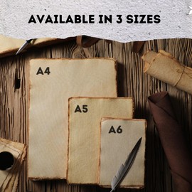 FAUSTA Cotton Handmade Vintage Textured Paper 50 Sheets (150 GSM) 11.69 X 8.27 in (A4), Deckle Edge Antique Paper for Sketching, Drawing, Invitations, Arts and Crafts, Watercolor/Mixed Media Paper