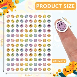 JarThenaAMCS 2400Pcs Mini Smile Face Sticker Pastel Happy Face Paper Decal 6 Colors Self-Adhesive Sticker for Reward Envelope Scrapbook Gift DIY Supplies, 0.5 in