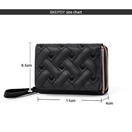 BKEPDY Women's Purse with Zip and Many Compartments Women's Leather RFID Protection Card Holder with Many Compartments Small and Short Format Wallet, black, Casual