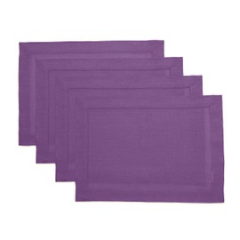 Solino Home Linen Placemats 19" L x 14" W Inch - 100% Pure Linen Purple Cloth Placemats Set of 4 - Classic Hemstitch Washable Fabric Place Mats for Spring, Easter