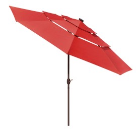 11ft 3-Tier Red Iron Patio Umbrella with 40LEDs Solar Powered Outdoor Lighting for Garden Deck Pool Area Outdoor FurnitureWarehouse: LA01
