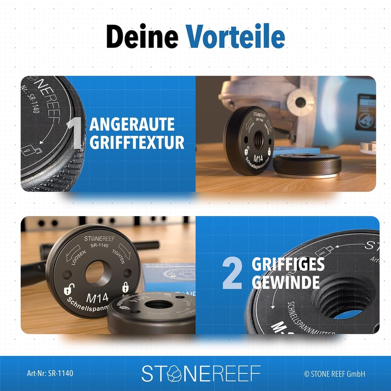 STONE REEF Quick Release Nut [M14] for Angle Grinder -