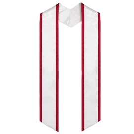 GraduationMall Plain Graduation Honor Stole Angled End With Trim Unisex Adult 72" Long (72" Long, White + Red Trim)