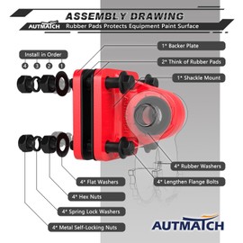 AUTMATCH D Ring Shackle Mount with Backer Plate (2 Pack) - Bolt On Clevis Mount Bumper Shackle Bracket, Max 24T (52,910 Lbs) for Bumper, Bucket, Trailer,Truck, Red