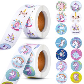 1000 Pieces Cute Unicorn Stickers Roll Easter Labels Stickers Self Adhesive Envelopes Tag Seals Decals for Easter Unicorn Themed Party Favor, Water Bottles, Scrapbooking, Thanksgiving Cards