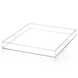 ATOZONE Clear extra large Ottoman Tray with Handles 18"x18"x2" Spill proof Acrylic Serving Tray Organizer Tray Decorative safe edge tray For Living Room Entryway Bedroom Kitchen Coffee Table coutertop