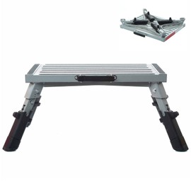 Homeon Wheels RV Step Stool, Adjustable Height Aluminum Folding Platform 16.5" x 12" with Non-Slip Rubber Feet, Reflective Stripe, Handle, RV T Level, 1000 lbs, for Trailer, Truck, Outdoor