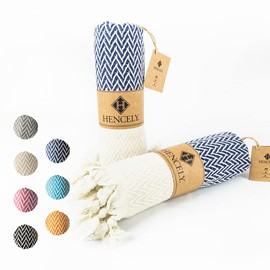 Hencely Turkish Hand Towel Set of 2 - 16 x 40 in Herringbone Kitchen Dish Towel - Multipurpose Hand Towels for Bathroom, Hair, Dishcloth, Yoga, Face, Gym, and Head - Soft and Absorbent (Navy Blue)