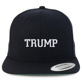 Trendy Apparel Shop Trump Varsity Font Embroidered Flat Bill Snapback Cap - Black