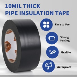 TAPEBEAR 24 Rolls Corrosion Protection Pipe Tape, 10mil Pipe Wrap Tape for Drain Pipe, Metal Electrical Outdoor Underground Pipe, Waterproof PVC Black Tape Thicker for Hose Leak Proof, 2Inch x 33Yard