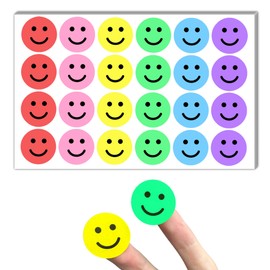 600 Pieces, 1 inch - Smiling Happy Smile Face Stickers for Reward - 6 Colors