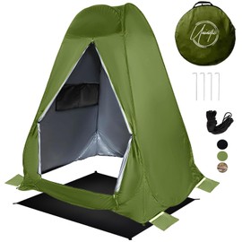 Pop Up Large Privacy Tent - 7ft Tall - Oversized Strong Camping Toilet Tent- Portable Camp Shower Pod w/Hooks/Floor Pod- Outdoor Bathroom, Potty, Changing Private Room (Green 5 x 5 x 7)