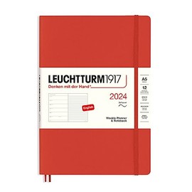LEUCHTTURM1917 367768 Weekly Calendar & Notebook Softcover Medium (A5) 2024, 12 Months, Fox, English