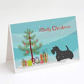 Caroline's Treasures BB2987GCA7P Scottish Terrier Merry Christmas Tree Greeting Cards and Envelopes Pack of 8 Blank Cards with Envelopes Whimsical A7 Size 5x7 Blank Note Cards