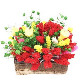 Dollhouse Decoration Plant Pots Miniature Green Potted Miniature Bonsai Model Dollhouse Accessories Decor,1 12 Scale Doll House Miniature Plant Model (Flowers in The Bed)