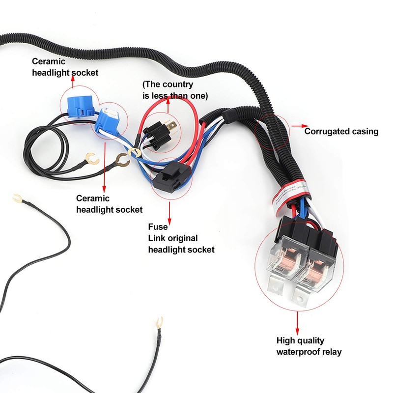 Headlight Relay Wiring, H4 Headlight Relay Wiring Harness 4 Lights