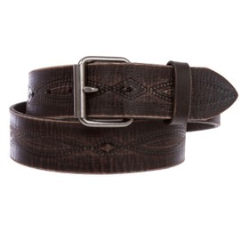 1 3/4" snap on Embossed Vintage Cowhide Thick Leather Casual Jean Belt, Dark Brown | 40"