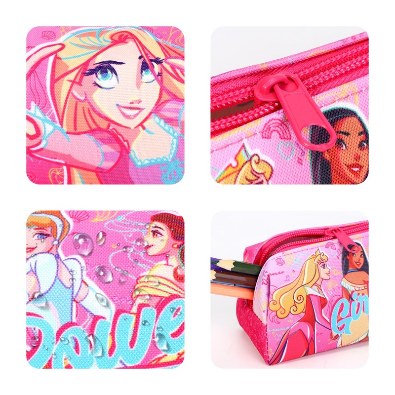 TDL Princess Pencil Case Kids Zipped Pen Case Girls Pink