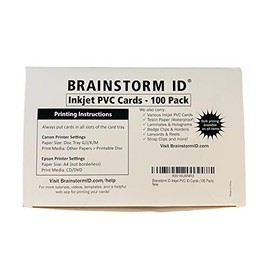 Brainstorm ID Inkjet PVC Cards (100 Pack) - 30 Mil - Inkjet Printable ID Cards - Enhanced Ink Receptive Coating - Waterproof & Double Sided Printing - Works with Epson & Canon Inkjet Printers
