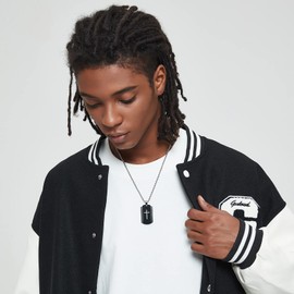 REVEMCN Black Silver Stainless Steel Dog Tag Cross Necklace for MenFeaturing Lord's Prayer Bible Verse Cross Pendant with 20-24 Inch Rope Chain, Inspirational Jewelry Gift for Men (JOSHUA 1:9 - Silver, 24 inches + 5 inches)