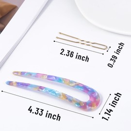 hisial 4Pcs French Hair Pin and 50Pcs Gold Bobby Pins for Women U Shape Hair Sticks Vintage Hair Fork for Buns(Blue/Brown/Yellow/Pink)