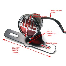 Alchemy Parts Motorbike Rear Stop Tail Brake Light with Bracket Number Plate Holder Round Lamp with Vintage Retro Look Red Lens