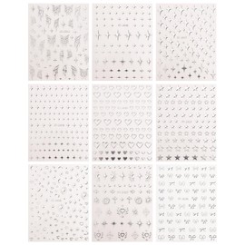 JMEOWIO Nagelsticker Silbermond Stern Schmetterling 9 Blatt Nail Art Sticker Selbstklebend Nagelaufkleber Dekoration Nageldesign Zubehör