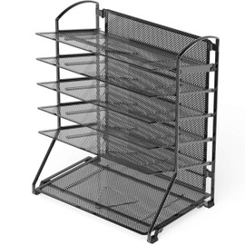Simple Houseware 6-Tier Sliding File Organizer, Desk Letter Tray for Document and Mail Sorting, Black