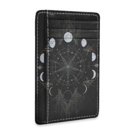 OTVEE Golden Moon Phases Mystical Slim Minimalist Wallet Rfid Blocking Card Wallets PU Leather Front Pocket Wallets