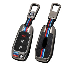 Sucxyor - Funda compatible con Ford Key Fob Cover 3 botones, 2018-2024 F150 F250 F350 2019-2024 Ranger 2022-2024 Maverick Funda para llavero, carcasa de metal y protección de silicona suave (gris),