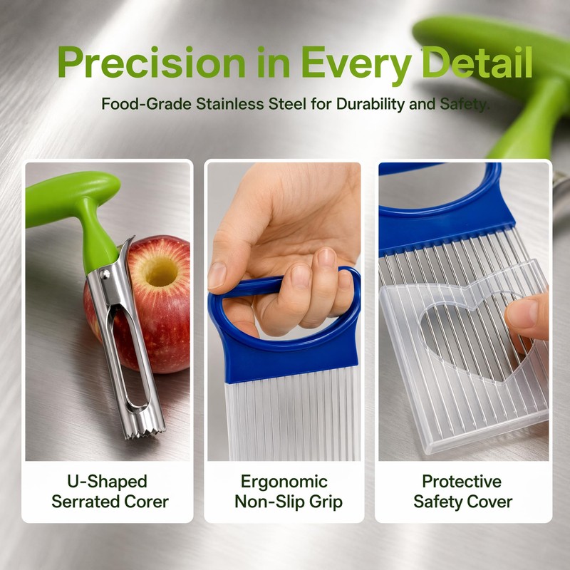 Onion Holder Apple Corer 2Pc Stainless Steel Kitchen Prep Tool