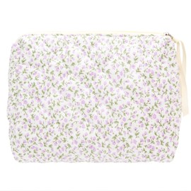 PAZIMIIK Quilted Makeup Bag Large Travel Zipper Soft Cosmetic Pouch for Women Girls Make Up,Floral Purple