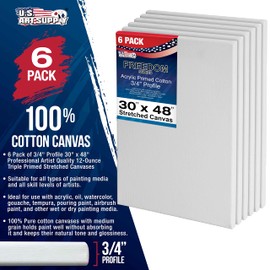 U.S. Art Supply 30 x 48 inch Stretched Canvas 12-Ounce Triple Primed, 6-Pack - Professional Artist Quality White Blank 3/4" Profile, 100% Cotton, Heavy-Weight Gesso - Acrylic Pouring, Oil Painting