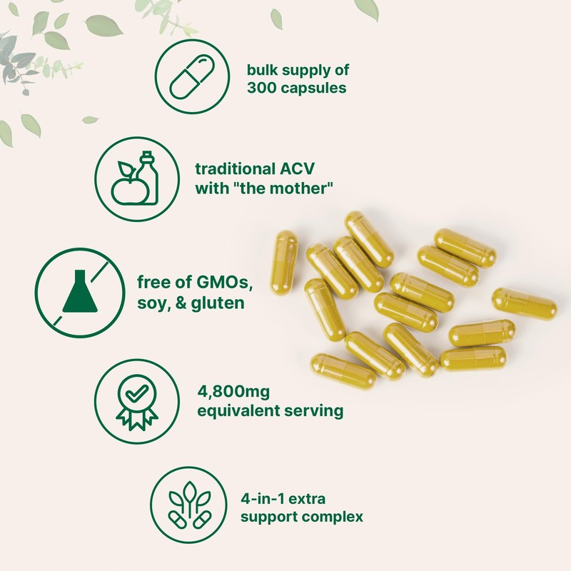 Apple Cider Vinegar with The Mother 4,800mg Equivalent, 300 Capsules