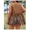 OYOANGLE Women's Plus Size Suede Fringe Vest Sleeveless Rivets Boho